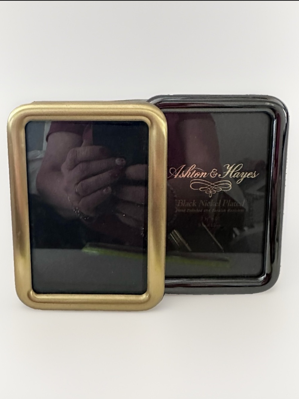 2 BLACK BRASS Nickel Plated Picture Frame 3.5x5" Ashton & Hayes ROUNDED CORNER G